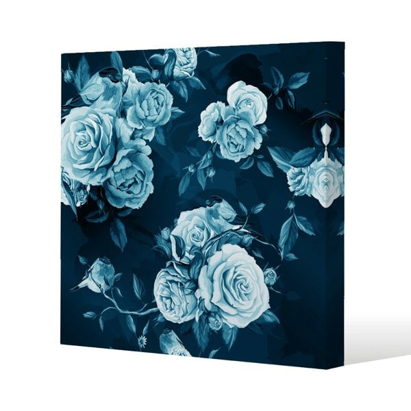 Benjamin Tate Design Winter Blue Roses Slim Style Canvas Print  30x30cm , 15mm Slim Real wood.