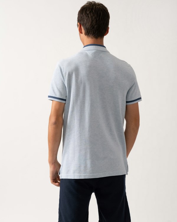 Tommy Hilfiger Contrast Collar Block Regular Fit Mens Polo - Heathered Blue Bros B0802 - CHO - Designer Mens Polo Shirts