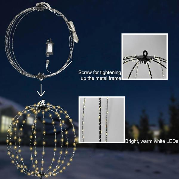 Warm White LED Foldable 3D Christmas Sphere Lights in Sizes 40cm, 50cm and 60cm image 4