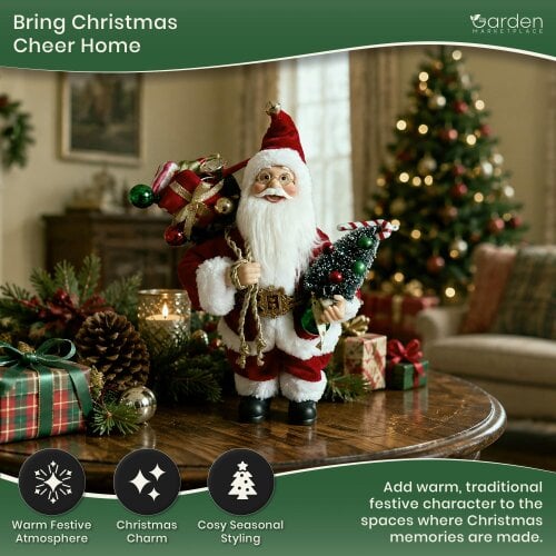 Santa Claus Christmas Figure with Presents & Tree – 30cm Ornament