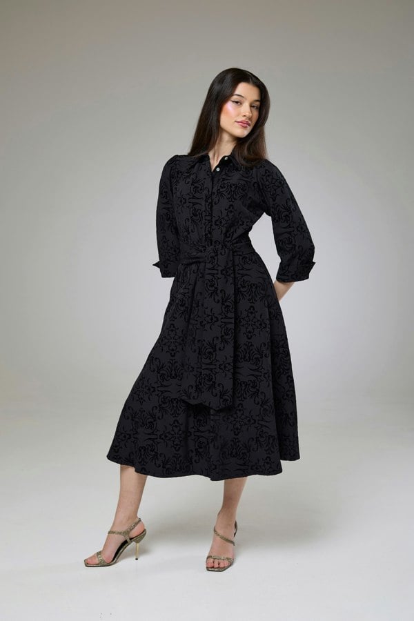 Isha's Timeless collection Vintage Black Velvet Sleeved Dress