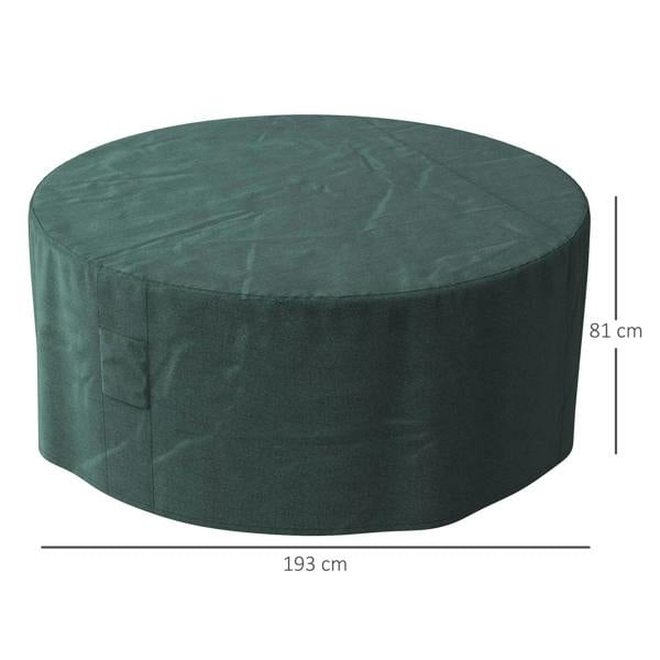 Green round patio furniture cover, 193 cm diameter and 81 cm height