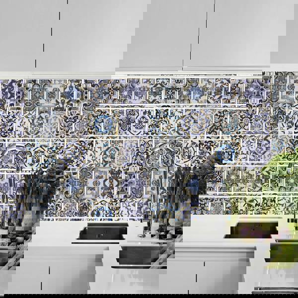 WT1584 - Malaga Spanish Blue Wall Tile Sticker Set - 15 x 15 cm (6 x 6 in) - 24 pcs