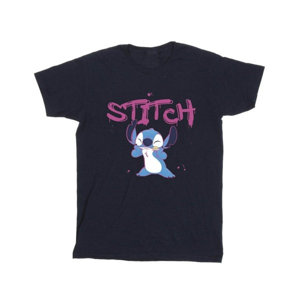 Disney Girls Lilo And Stitch Graffiti Cotton T-Shirt - Navy Blue