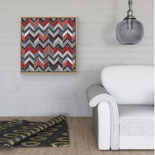 Warren Reed Red Grey Geometric Pattern Framed Canvas