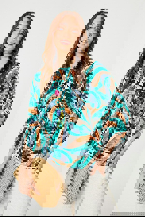 Green | Printed Oversized Top with Necklace