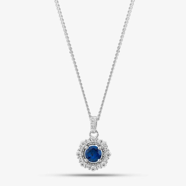 T. H. Baker Sterling Silver Blue Cubic Zirconia Halo Pendant Necklace S6678