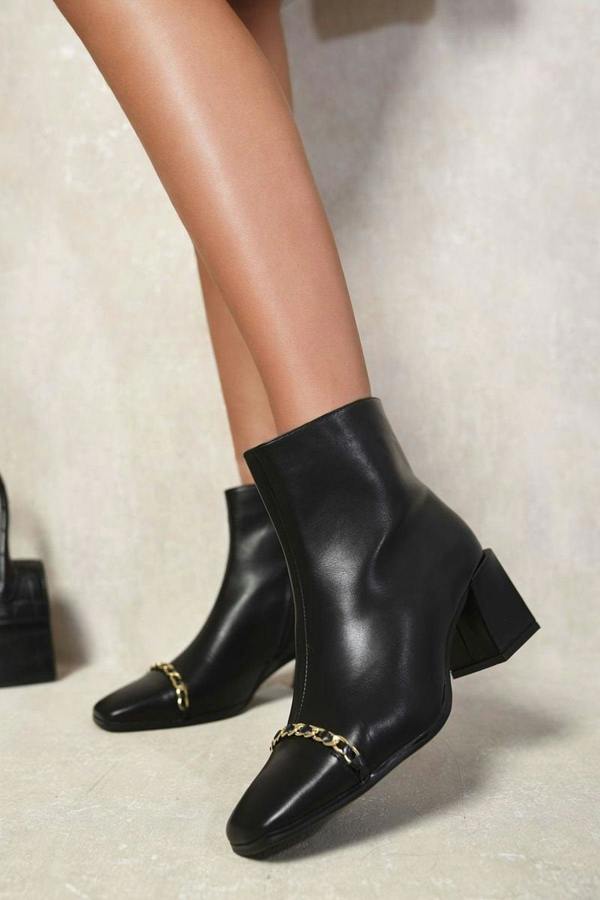 Astrid Two Tone Side Zip Block Heel Ankle Boots - Black