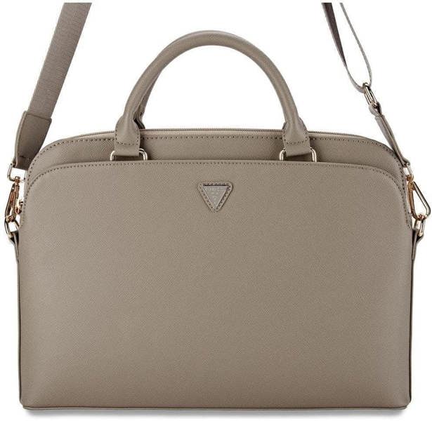 Guess Grained Triangle Logo Zipper Pocket 15" Laptop Bag Brown - GUCB15PGTSPSW