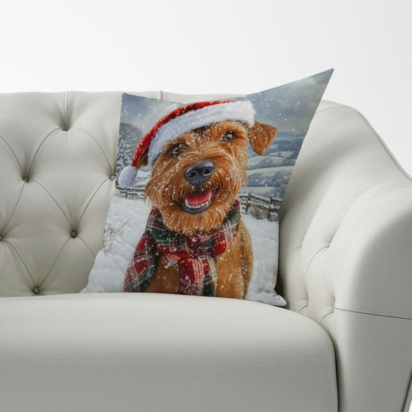 Warren Reed Christmas Irish Terrier Cushion