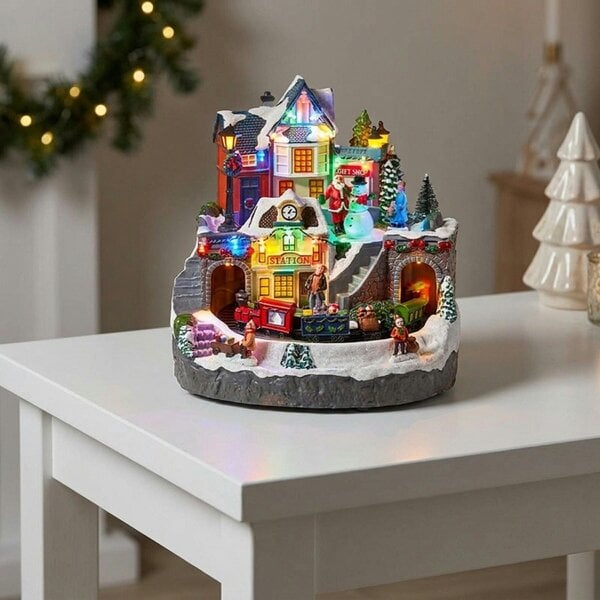 Garden Greatness Animated Christmas Train Station Light Up Snow Scene