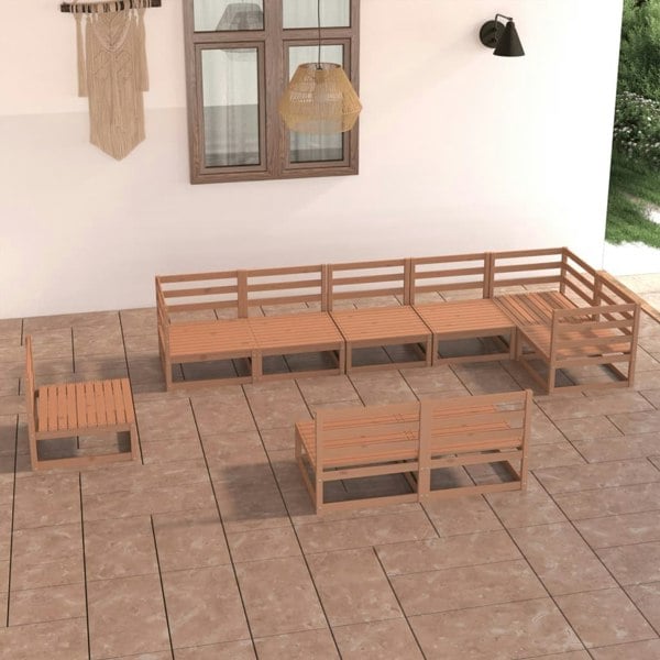 Berkfield 9 Piece Garden Lounge Set Honey Brown Solid Pinewood