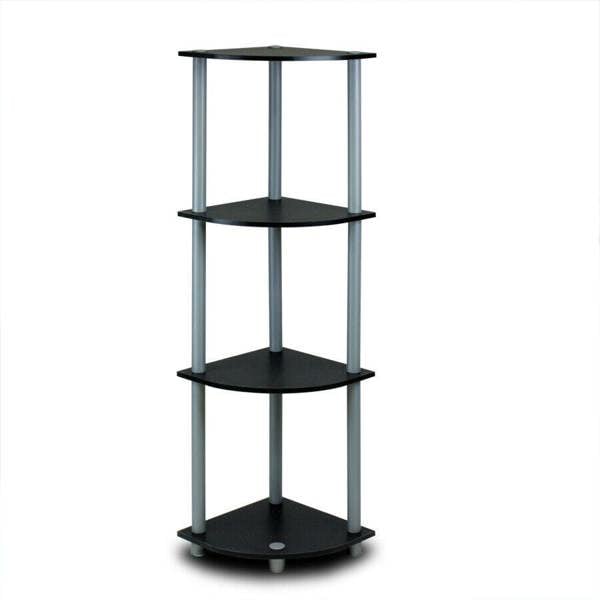 WALPLUS Modern /GY Turn-N-Tube 4-Tier Corner Display Rack Multipurpose Shelving Unit, Black/Grey for Entryway - SKU 12078BK