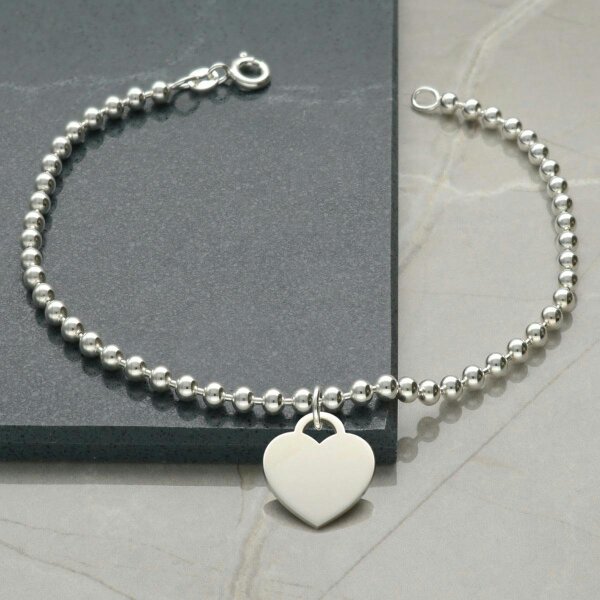 Christopher James of London Sterling Silver Bead Ball Anklet With Your Choice of Charm - 5. Heart Charm