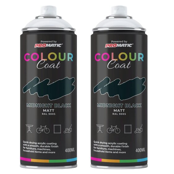 Colour Coat 2X Midnight Black RAL 9005 Matt Spray Paint 400ml