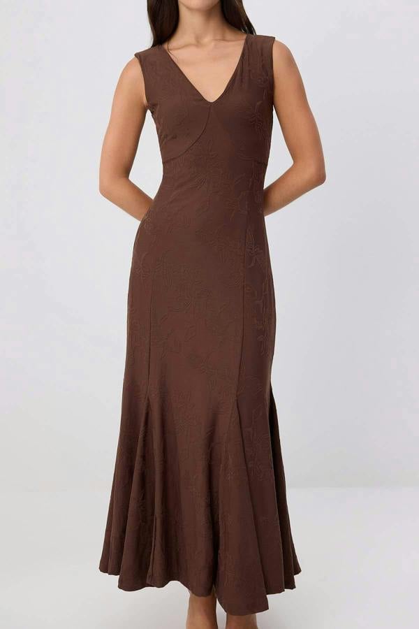 V Neck Thick Strap Sleeveless A-Line Maxi Dress