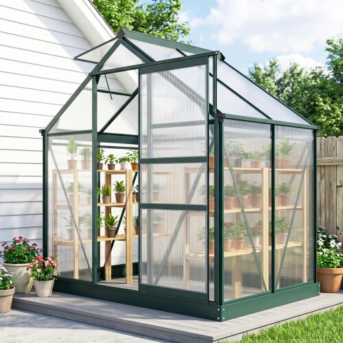 Outsunny Walk-In Polycarbonate Greenhouse Plant Grow Galvanized Aluminium