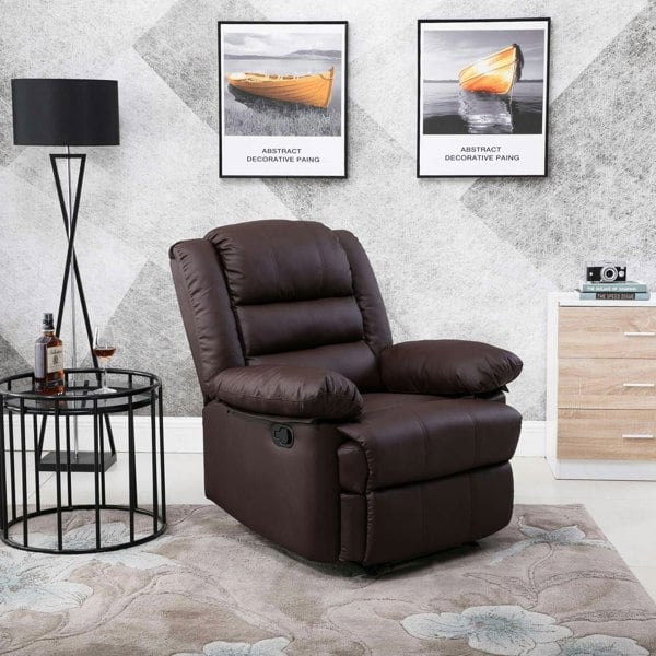 SQUAREBOXX Lisbon Home Lounge Leather Manual Recliner Armchair in Brown