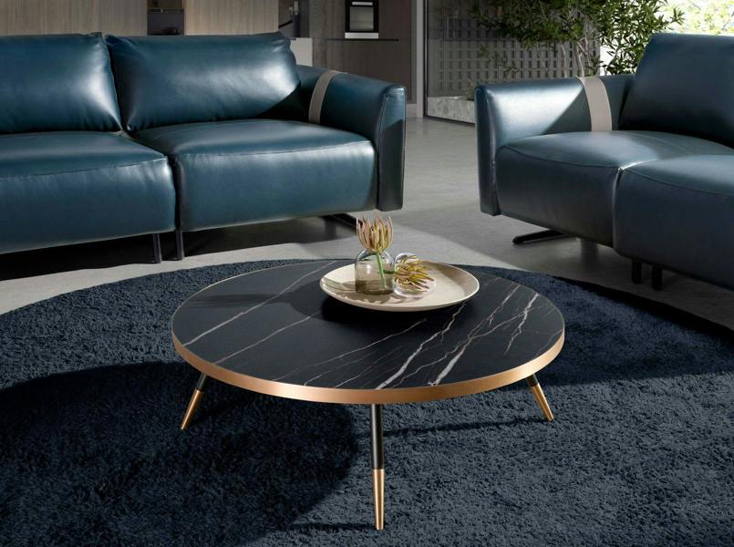 Angel Cerdá Round Coffee Table Porcelain Marble and Black Steel 2068
