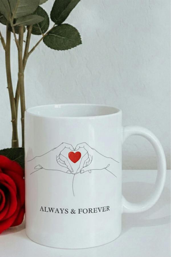 Dyzi Always & Forever Heart Line Art Printed Mug Valentine’s Day Gift