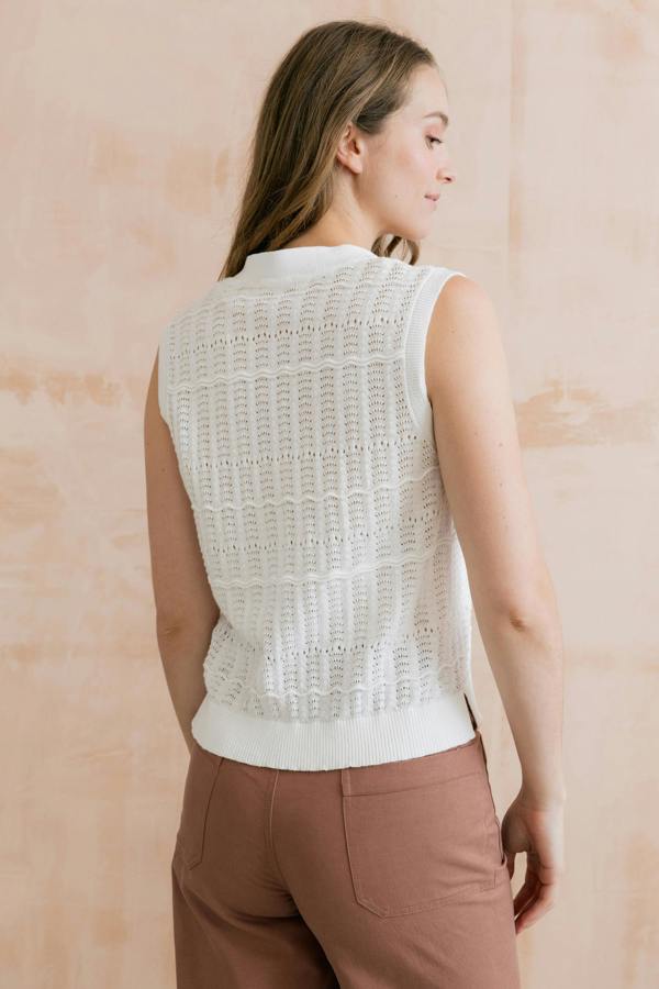 Lily & Me Sophie Pointelle Knit Sleeveless Waistcoat White
