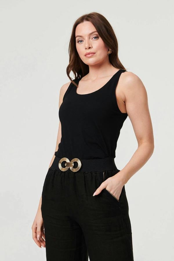 Black | Circle Metallic Buckle Wide Waist Belt