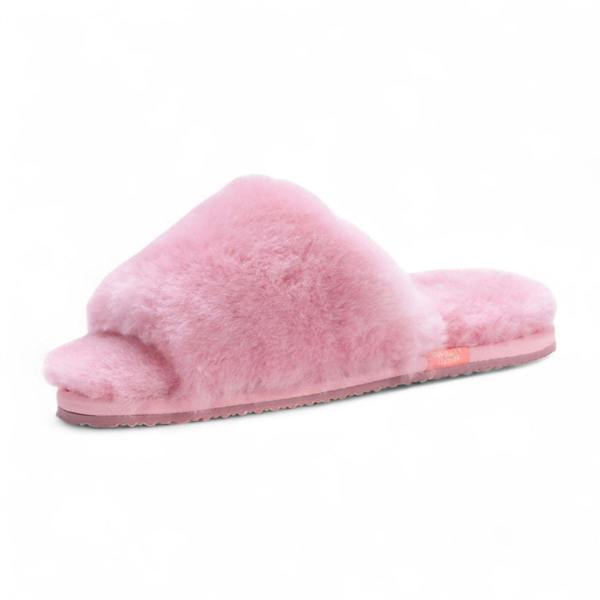Infinity Leather Women's Sheepskin Slippers Pink Warm Winter Fur Sliders - Nordic