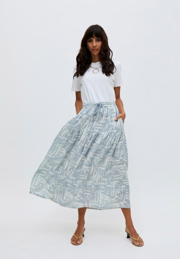Bonnie Shirred Waist Warhol Print Maxi Skirt In Multi