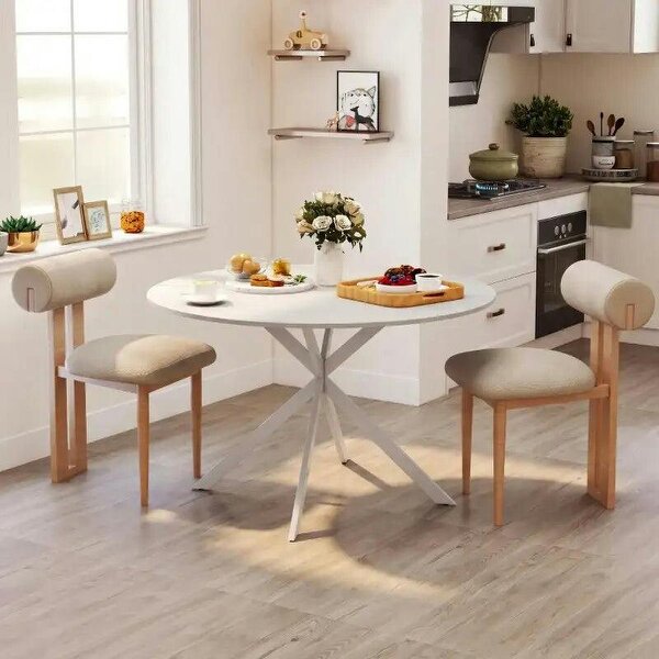 Dining Table for 4, 120 cm Industrial Kitchen Table with Wood Effect Tabletop and Steel Legs, White - White