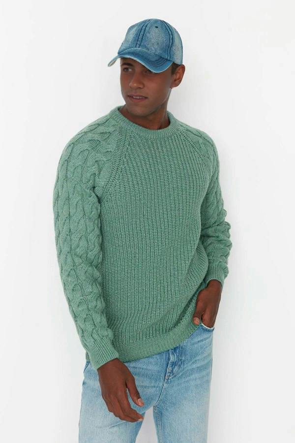 WOVCOR Regular Fit Woolen Crew Neck Knit Men's Sweater with Hair Knitting Detail