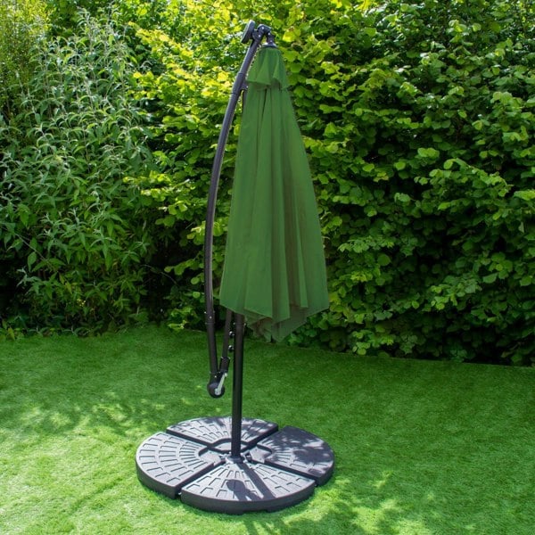 Monstershop Green 3m LED Cantilever Parasol With Fan Base