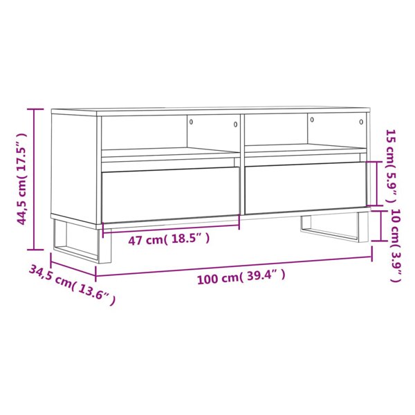 Berkfield TV Cabinet Smoked Oak 100x34.5x44.5 cm Engineered Wood