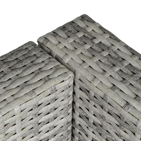 Grey woven rattan corner texture detail on armchair