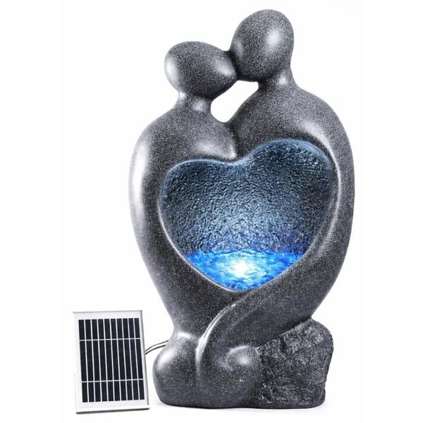 Gardenwize Solar Powered Carved Lovers Water Feature with LED Light & Battery Backup