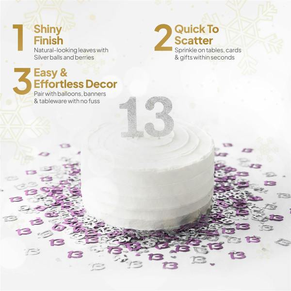 13th Birthday Pink and Silver Metallic Confetti Decoration Pack for Party Tables image 3