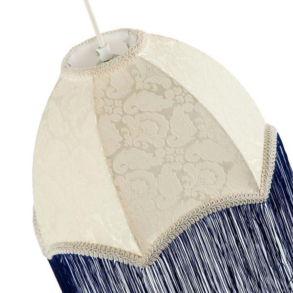 Cream Floral Victorian Velvet Shade with Navy Blue and White Tassels Image 3