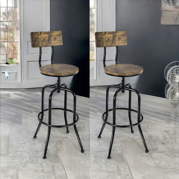 Rafaelo Mobilia Set Of 2 Adjustable Swivel Stools With Backrest & Footrest