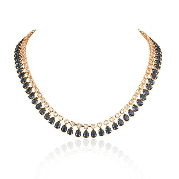 Zavana Blue Crystal Necklace with Round & Pear Shaped Cubic Zirconia Stones For Women