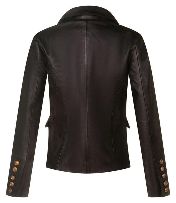 Womens Classic Leather Military Blazer Jacket-Newent - Upperclass Fashions 