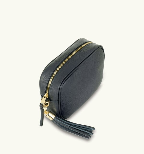 Apatchy London The Tassel Navy Leather Crossbody Bag With Gold Chain Strap