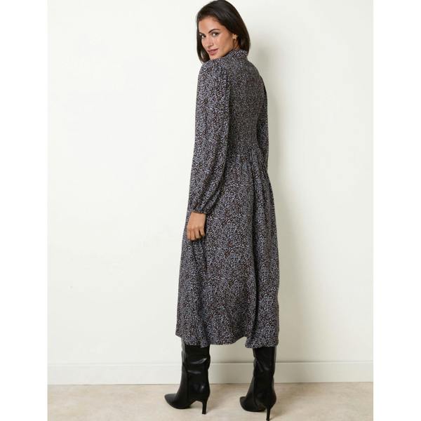Blue Vanilla Long Sleeve Shirred Midi Dress