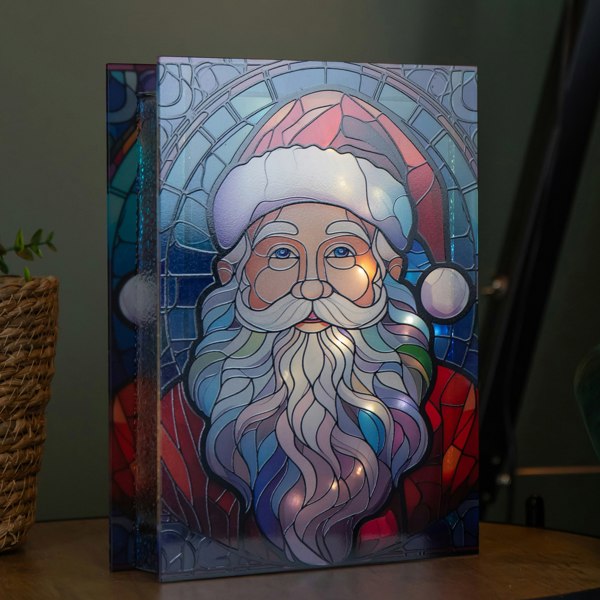 Samuel Alexander 28cm Battery Powered Light up Glass Christmas Decoration with Santa & Warm White LEDs