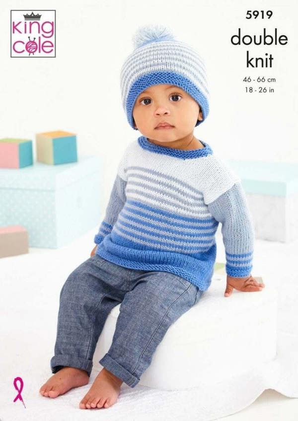 King Cole Cottonsoft DK Knitting Pattern 5919, Sweaters, Dresses, Headwear for Baby, Kids, 18 - 26 Inches