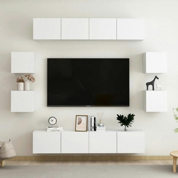 Berkfield 8 Piece TV Cabinet Set White Engineered Wood