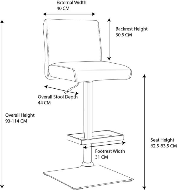 Lamboro Snella Deluxe Breakfast Bar Stool, Chrome Footrest, Height Adjustable Swivel Gas Lift, Home Bar & Kitchen Barstool, White