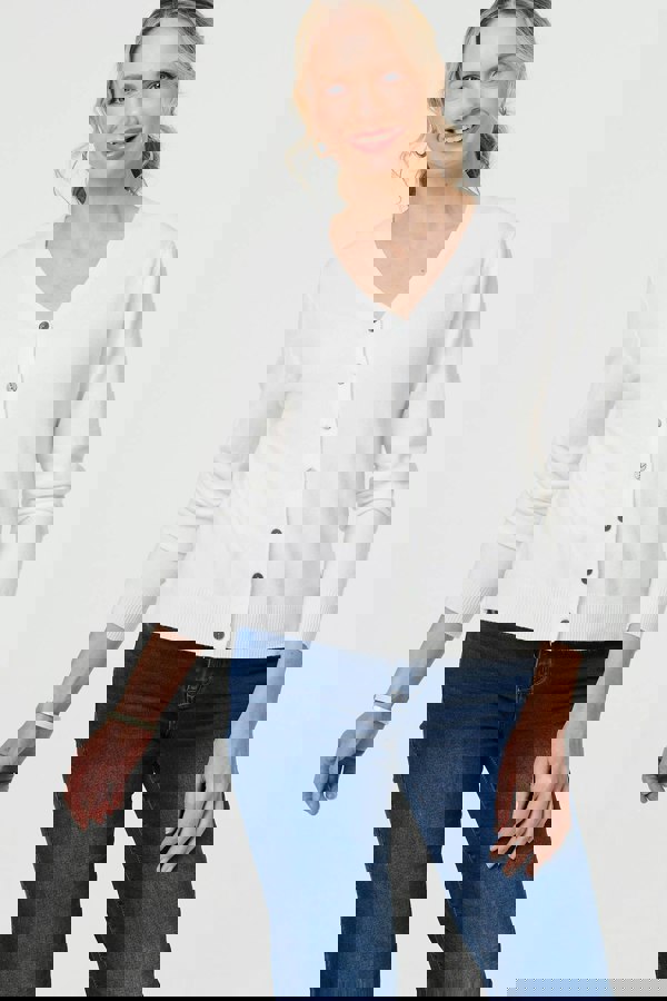 White | Cropped Button-Up Slim Knit Cardigan
