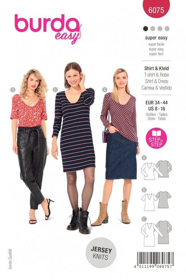 Burda Sewing Pattern 6075 Tops and Dresses For Women, 8-18 (34-44) - Easy