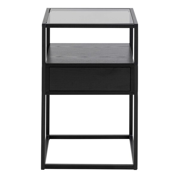 Wyld Haus Wrenna Black Bedside Table Glass Top