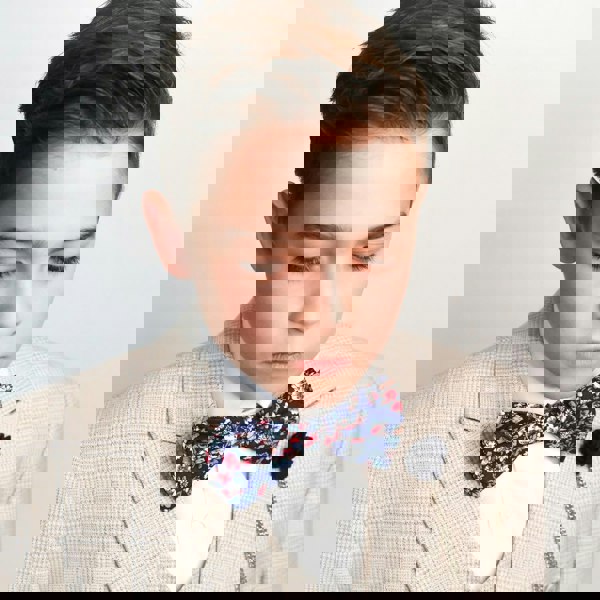 Close up of bow tie and fabric