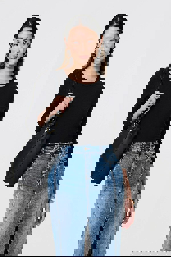 Blue | Washed Denim Split Hem Knee Length Skirt
